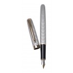 Matt metal checkered fountain pen, old silver color, golden accessories