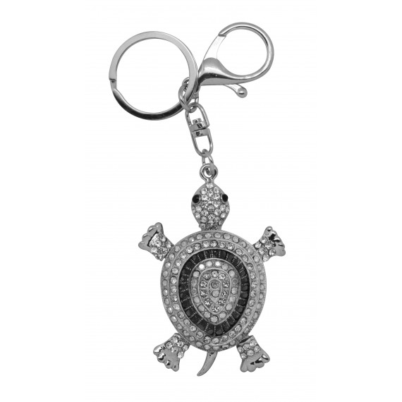 Porte clés strass tortue argent