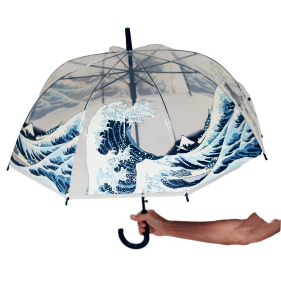 Parapluie automatique transparent cloche, thème peinture japonaise "Hokusai"